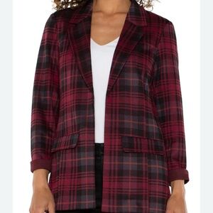 Liverpool Women's Plaid Blazer in Burgundy and Black womens XL NWT